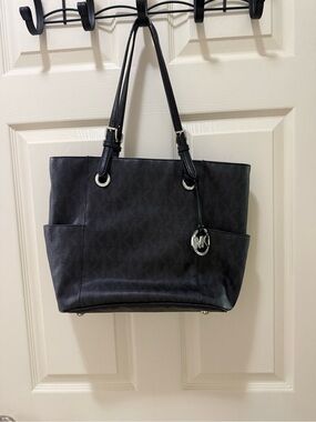 Michael Kors Black MK Logo Tote with Silver Charm